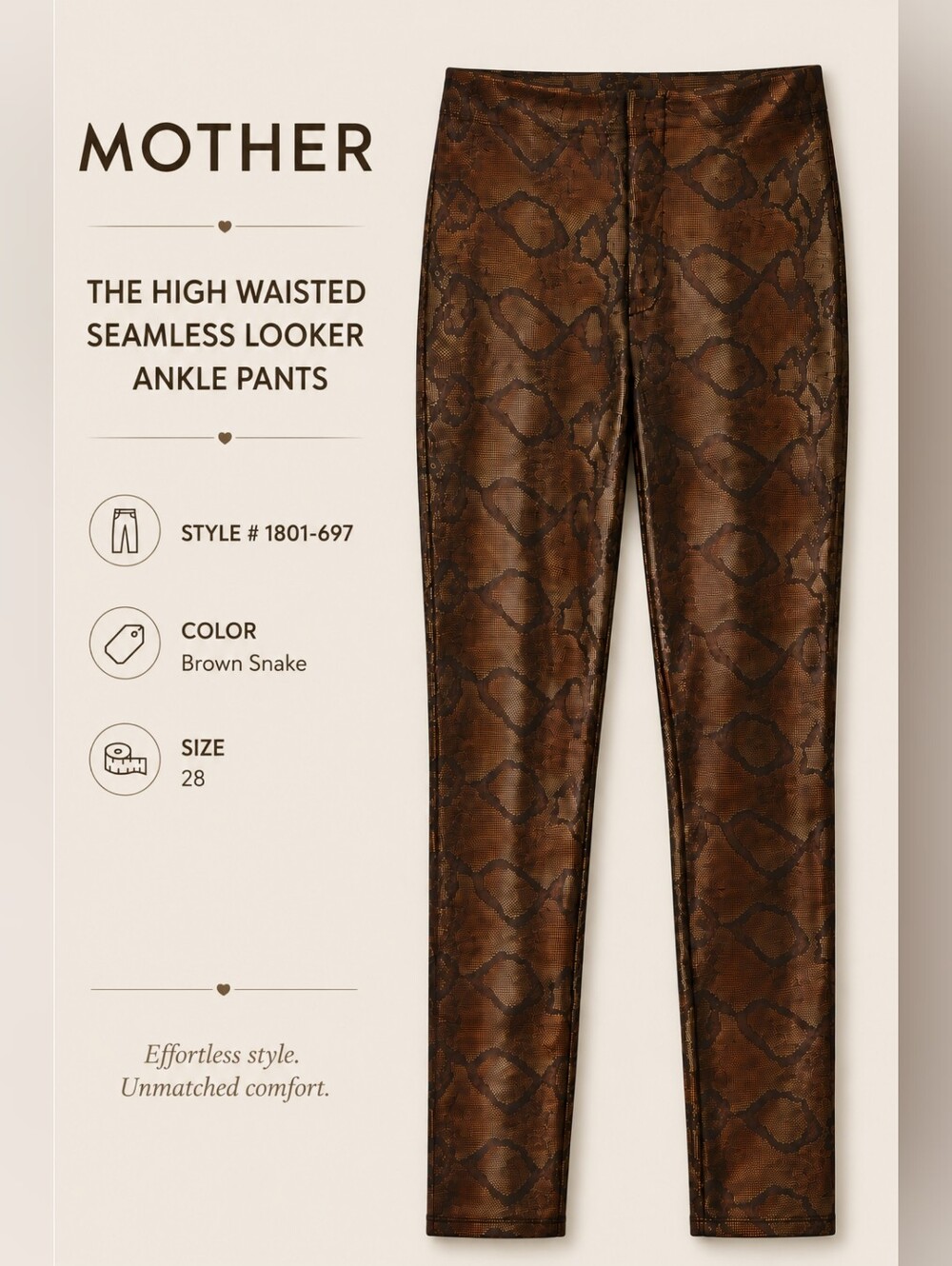NWOT MOTHER High Waisted Seamless Looker Ankle Pants, Size 28